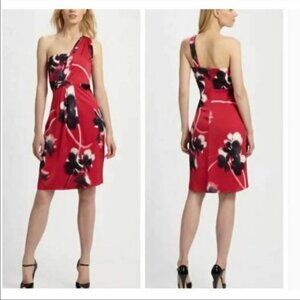 NWT Elie Tahari Farla Silk hot pink / chilli red 1 shoulder floral  dress size 4